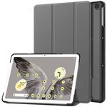 Per Google Pixel Tablet Custer Pure Color 3-Fold Holder Custodia per tablet in pelle intelligente (grigio)
