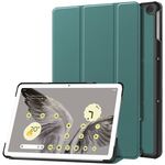 Per Google Pixel Tablet Custer Pure Color 3-Fold Holder Custodia per tablet in pelle intelligente (verde scuro)