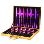 Set di posate in acciaio inossidabile con coltello, forchetta e cucchiaio da 24 pezzi/set, specificazione: viola