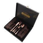 24 pezzi/set in scatola di legno in acciaio inox posate coltello forchetta cucchiaio bistecca set di stoviglie, colore: oro rosa