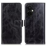 Per OnePlus Nord CE 3 Lite Custodia per telefono in pelle con texture Crazy Horse retrò (nera)