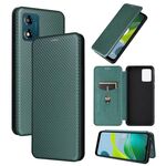 Per Motorola Moto E13 4G Custodia per cellulare in pelle con texture in fibra di carbonio (verde)