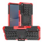 Per Sony Xperia 10 V Tire Texture TPU + Custodia per PC con supporto (rosso)