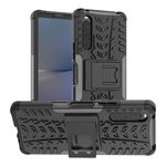Per Sony Xperia 10 V Tire Texture TPU + Custodia per PC con supporto (nero)
