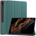 Per Samsung Galaxy Tab S9 Ultra 3-Fold Custodia per tablet in pelle TPU di colore puro con slot per penna (verde scuro)