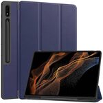 Per Samsung Galaxy Tab S9 Ultra 3-Fold Custodia per tablet in pelle TPU a colori puri con slot per penna (blu scuro)