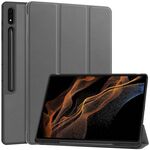 Per Samsung Galaxy Tab S9 Ultra 3-Fold Custodia per tablet in pelle TPU di colore puro con slot per penna (grigio)