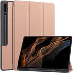 Per Samsung Galaxy Tab S9 Ultra 3-Fold custodia in pelle per tablet in TPU di colore puro con slot per penna (oro rosa)