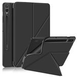 Per Samsung Galaxy Tab S9 Custodia per tablet in pelle multi-pieghevole con struttura in tessuto (nero)
