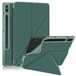 Per Samsung Galaxy Tab S9 Texture in tessuto Custodia per tablet multi-pieghevole orizzontale in pelle (verde scuro)
