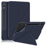 Per Samsung Galaxy Tab S9+ Custodia per tablet in pelle multi-pieghevole con struttura in tessuto (blu scuro)