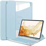 Custodia in pelle trasparente per Samsung Galaxy Tab S9+ 360 rotazione intelligente con tastiera (cielo blu)