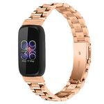 Per Fitbit Inspire 3 Cinturino per orologio in acciaio inossidabile con fibbia piatta a tre perline (oro rosa)
