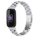 Per Fitbit Inspire 3 Cinturino per orologio in acciaio inossidabile con fibbia piatta a tre perline (argento)
