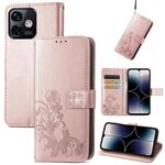 Custodia per cellulare in pelle con fibbia in rilievo con chiusura a quattro foglie per Ulefone Note 16 Pro (oro rosa)