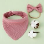 Asciugamano bava di garza di cotone per bambini + set di fascia per capelli con fiocco Bavaglini (rosa gomma)