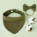 Asciugamano bava di garza di cotone per bambini + set di fascia per capelli con fiocco Bavaglini (verde)
