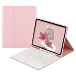Per Samsung Galaxy Tab S8+ / S7 FE / S7+ Custodia in pelle con tastiera Bluetooth con cappuccio tondo con slot per penna e touchpad (rosa + bianco)