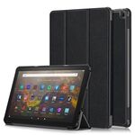 Per Amazon Fire HD 10 2023 Custodia per tablet in pelle con supporto a 3 pieghe Custer Pure Color (nero)