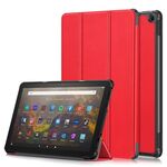 Per Amazon Fire HD 10 2023 Custer Pure Color 3-Fold Holder Custodia per tablet in pelle intelligente (rosso)