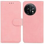 Per OnePlus 11 Skin Feel Custodia per telefono in pelle flip color puro (rosa)