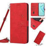 Per Motorola Moto E13 Skin Feel Custodia in pelle con motivo a cuore con cordino (rosso)