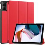 Custodia per tablet in pelle con supporto a 3 pieghe in puro colore per Xiaomi Redmi Pad SE Custer (rosso)