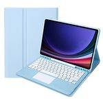A810B-A Custodia per tablet in pelle con tastiera Bluetooth rimovibile per Samsung Galaxy Tab S9+ Touch Pad (azzurro cielo)
