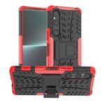 Per Sony Xperia 1 V Tire Texture TPU + Custodia per PC con supporto (rosso)