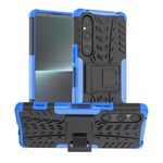 Per Sony Xperia 1 V Tire Texture TPU + custodia per telefono PC con supporto (blu)