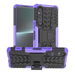 Per Sony Xperia 1 V Tire Texture TPU + Custodia per PC con supporto (viola)