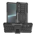 Per Sony Xperia 1 V Tire Texture TPU + Custodia per PC con supporto (nero)