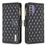 Per Nokia G42/G310 Diamond Lattice Zipper Wallet Custodia in pelle per cellulare (nero)