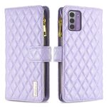 Per Nokia G42/G310 Diamond Lattice Zipper Wallet Custodia in pelle per telefono a conchiglia (viola)