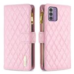Per Nokia G42/G310 Diamond Lattice Zipper Wallet Custodia in pelle per telefono a conchiglia (rosa)