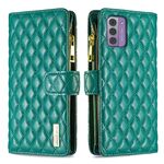 Per Nokia G42/G310 Diamond Lattice Zipper Wallet Custodia in pelle per telefono a conchiglia (verde)
