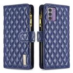 Per Nokia G42/G310 Diamond Lattice Zipper Wallet Custodia in pelle per telefono a conchiglia (blu)