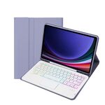 Per Samsung Galaxy Tab S9 Custodia per tablet in pelle con retroilluminazione al tocco color caramella con retroilluminazione Bluetooth con portapenne (viola)
