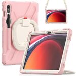 Custodia per tablet PC ibrida in silicone per Samsung Galaxy Tab S9 / S8 / S7 con supporto e tracolla (rosa)