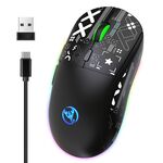 Mouse da gioco wireless a tre modalità con luce RGB HXSJ T90 (nero)