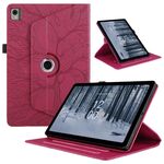 Custodia per tablet in pelle con rotazione goffrata Tree Life per Nokia T21 (rosso)