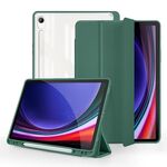 Per Samsung Galaxy Tab S9 Custodia tablet in pelle acrilica 3 pieghevoli (verde scuro)