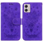 Per Motorola Moto G13 / G23 / G53 Custodia in pelle goffrata farfalla rosa (viola)