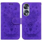 For Honor 70 Custodia per telefono in pelle goffrata farfalla rosa (viola)