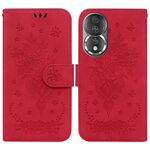 For Honor 80 Custodia per cellulare in pelle goffrata farfalla rosa (rossa)