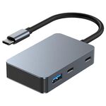BYL-2316 Adattatore HUB docking station multifunzione da USB-C/Tipo-C a USB 3.0 e Tipo-C 5 in 1 (Grigio scuro)