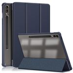 Per Samsung Galaxy Tab S9+ Custodia per tablet in pelle intelligente 3 pieghevoli in acrilico (blu scuro)