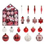 73 pezzi/set decorazione per albero di Natale con ciondolo palla di Natale dipinta, colore: rosso bianco