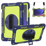 Custodia per tablet in silicone a contrasto per PC con rotazione a 360 gradi per Samsung Galaxy Tab S9 (blu navy + giallo verde)