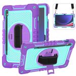Custodia per tablet in silicone a contrasto per PC con rotazione a 360 gradi per Samsung Galaxy Tab S9 (viola + verde menta)